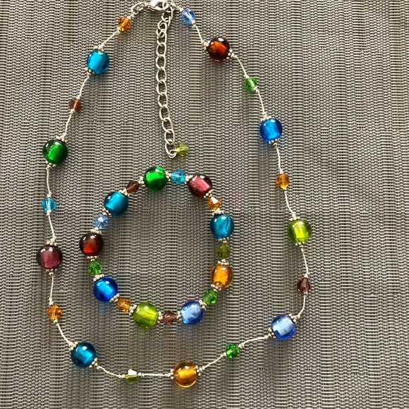 Jewelry - Matching multi colored beaded necklace and bracelet set